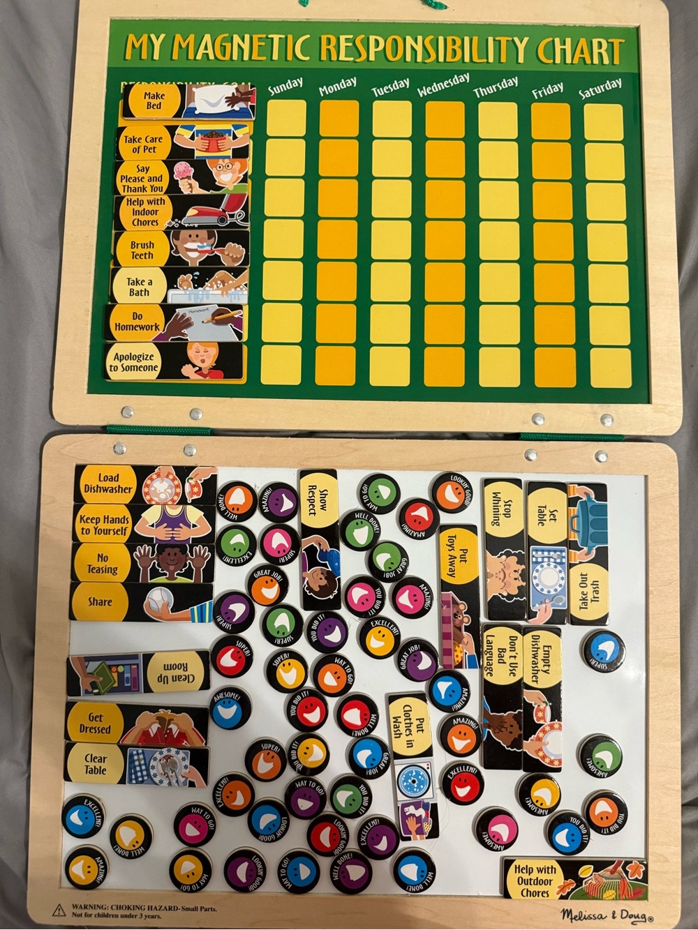 Melissa & Doug Magnetic Responsibility Chart in Green and Yellow